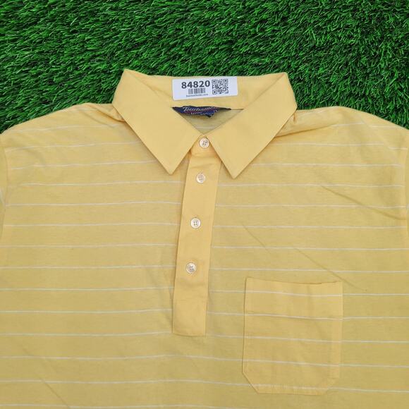 Vintage 90s MOD Striped Polo Shirt XL 22x28 Yellow White - Picture 8 of 12